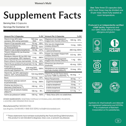 Needed. Multivitamin for Women with 23 Vitamins, Minerals and Antioxidants - Daily Womens Multivitamin - Vitamin B12, B6, D3, Choline, Calcium, Biotin, Magnesium, Folate and More (90 Count)