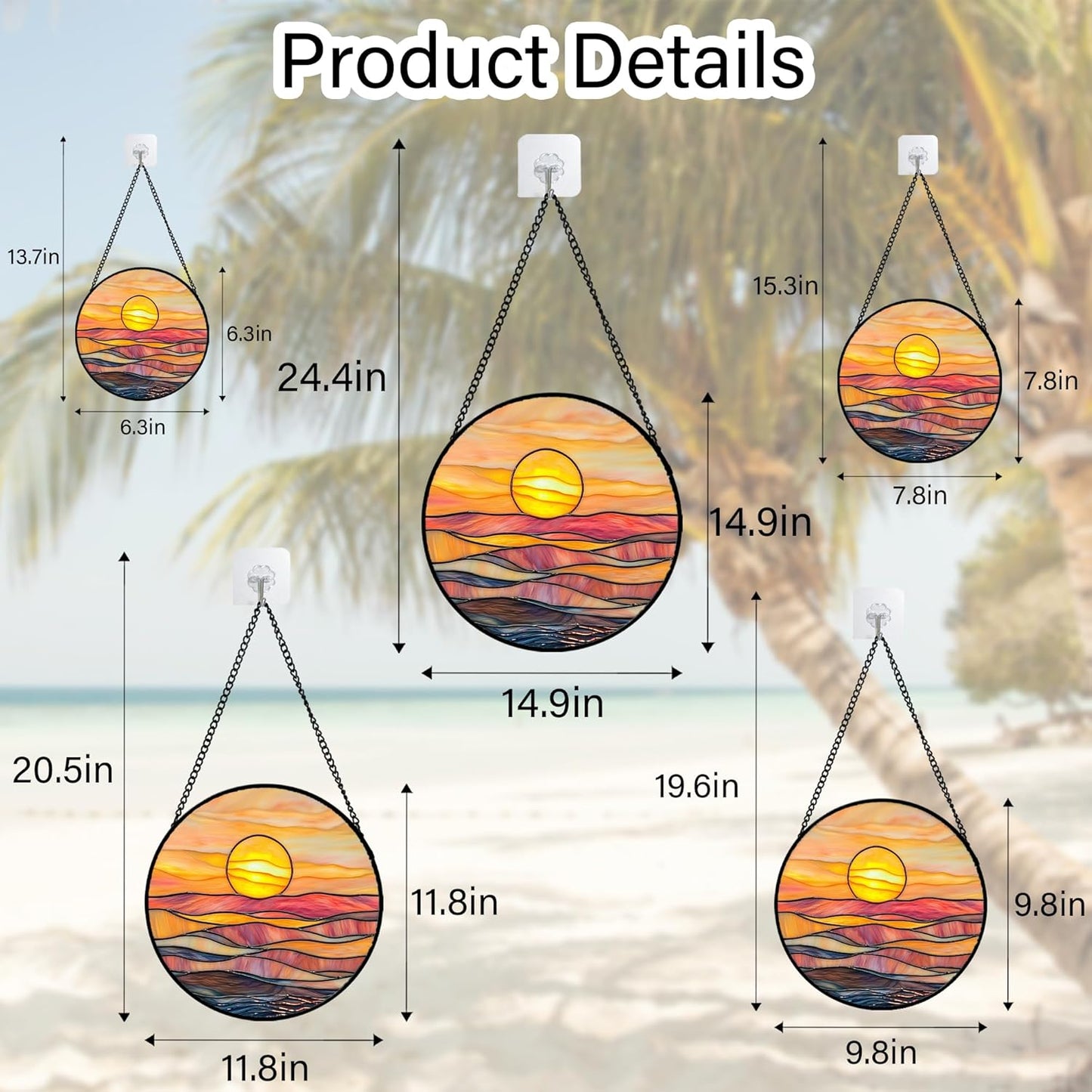 Stained Glass Window Hanging, Orange Sunrise Suncatcher Diamond Glass Panel Hangings Scenery Sun Catchers Decor for Birthday for Women, Men, Wife, Aunt, and Mom 7.8 in