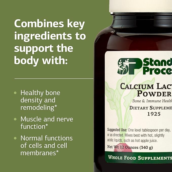 Standard Process - Calcium Lactate Powder - Bone Health & Immune Support - Calcium Magnesium Supplement for Bone Strength & Blood Health - Non-Dairy, Non-Soy & Gluten-Free - 12 oz
