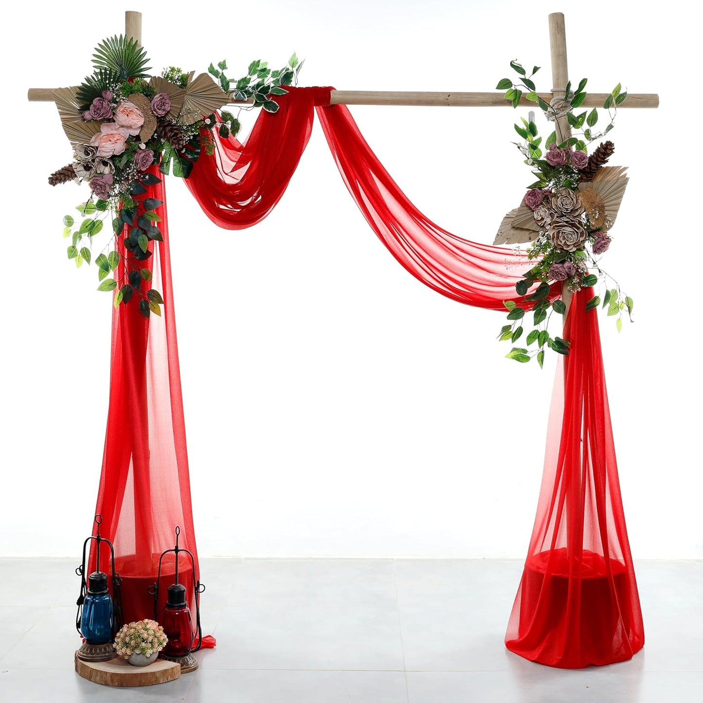 VDS Pack of 1 Panel (30 Inch X 30 Feet) Wedding Arch Draping Fabric Sheer Chiffon Fabric Drapery for Wedding Ceremony Reception Swag Backdrop Canopy Chuppah ARBO Altars Decoration (Red)