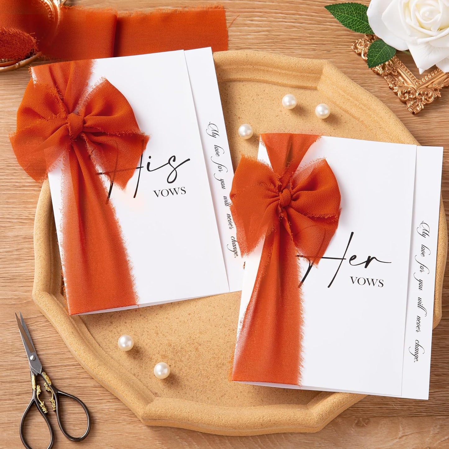 DORIS HOME Burnt Orange Chiffon Ribbon for Flower Bouquet, 2" x21Yd Fabric Ribbon for Gift Wrapping, Handmade Frayed Ribbon for Wedding/Christmas Decorations