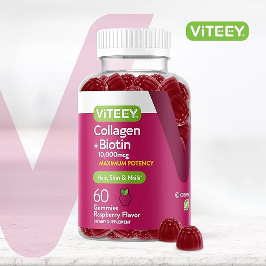 Viteey Collagen Gummies with Biotin Gummies for Hair Skin and Nails Vitamins - Biotin and Collagen Supplements for Women & Men - Vegan, Gluten-Free – 60 Count
