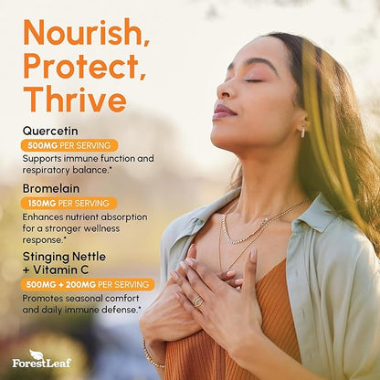ForestLeaf Quercetin with Bromelain - 1350mg Blend with Vitamin C & Stinging Nettle, Advanced Quercetin 500mg Supplement, Non-GMO Gluten Free, Natural Immune & Respiratory Function 180 Veggie Capsules