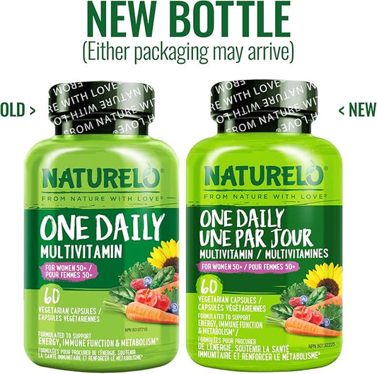 NATURELO One Daily Multivitamin for Women 50+ (Iron Free) - Menopause Support for Women Over 50 - Whole Food Supplement - Non-GMO - No Soy - 60 Capsules - 2 Month Supply