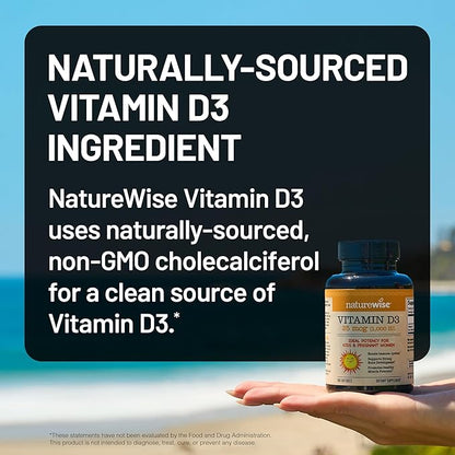 NatureWise Vitamin D3 1000iu (25 mcg) 30-Day Supply for Immune Support, Healthy Muscle Function, and Bone Health - Non-GMO, Gluten Free in Organic Extra Virgin Olive Oil, (Mini Softgel), 30 Count