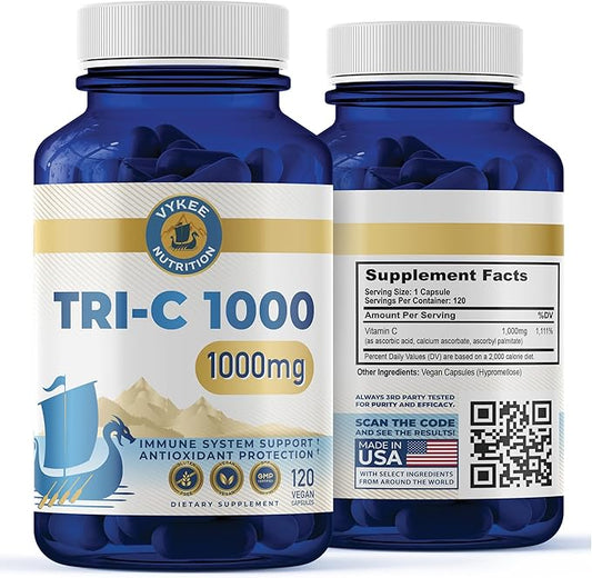 Vykee Tri-C 1000 – Triple-Source Vitamin C Complex | Immune Support & Antioxidant Defense | Skin, Collagen & Recovery Formula