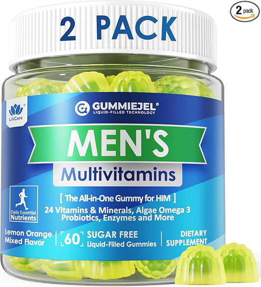 2 Pack - Mens Multivitamins Gummies, Multiminerals, Vegan Omega 3, CoQ10, Probiotics, Daily Mens Vitamins A C D E B6 B12, Methylated Multivitamin for Men, Energy, Immunity, Sugar Free, Vegan (No Iron)
