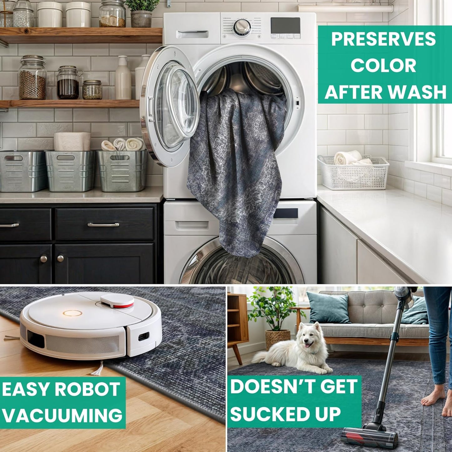 Bloom Rugs Washable Non-Slip 5' x 7' Rug - Dark Teal Traditional Medallion Area Rug for Living Room, Bedroom, Dining Room, and Kitchen - Exact Size: 5' x 7'