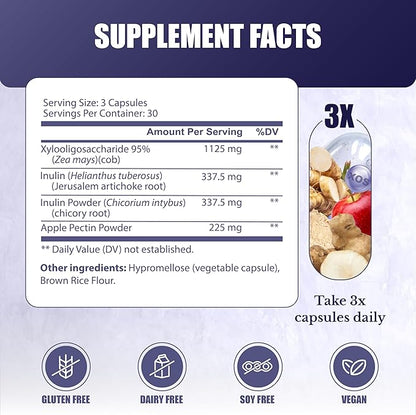 Prebiotics for Digestion, Immunity and Wellness - with Inulin from Jerusalem Artichoke and Chicory Root - Prebiotics for Women & Men, 90 Capsules