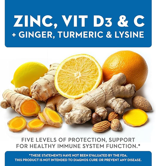 Vitaminerals® Z D C, Zinc Complex 50mg | Vitamin D3 250mcg | Vitamin C 500mg | Ginger | Lysine | Turmeric | Vegetarian Capsules| 120 Servings