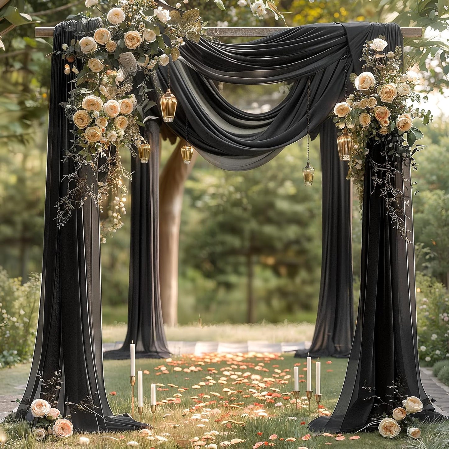 Black Wedding Arch Draping Fabric 1 Panel 30'' x 20FT Black Drapes Sheer Fabric Backdrop Arch Draping Fabrics for Wedding Ceremony Birthday Party Bridal Shower Decoration