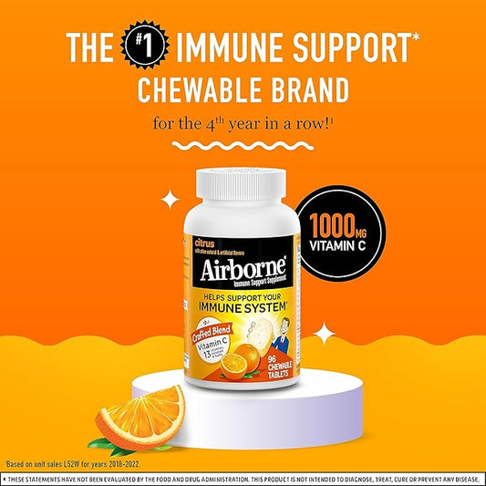 Airborne Vitamin C 1000mg (per Serving) - Citrus Chewable Tablets (96 Count in a Box) - Packaging May Vary