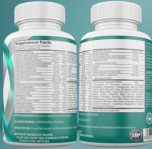 Bari Liquid Force One a Day Bariatric Multivitamin with Iron – Rapid Absorption Gel Caps for Gastric Sleeve, Bypass, Duodenal Switch – Superfood Blend - Bariatric Must Haves for Women & Men