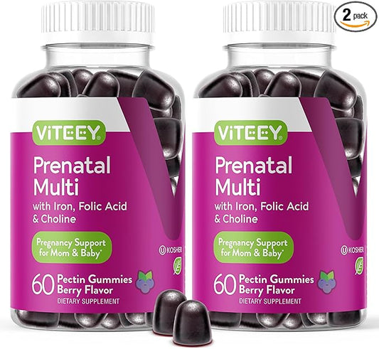 Viteey Prenatal Gummies for Women - Prenatal with Iron for Pregnancy with Choline & Folic Acid Gummies - Vegetarian, Gluten Free - 120 Count