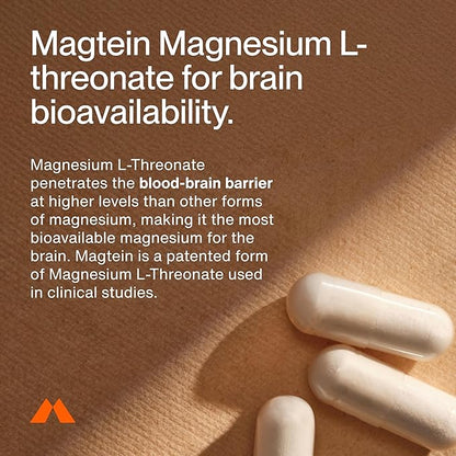 Momentous Magtein Magnesium L-Threonate - Brain & Rest Support Supplement - Boosts Cognitive Function & Sleep Quality - NSF Certified for Sport -145 mg - 30 Servings