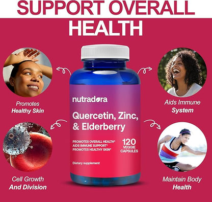 Quercetin 1000mg Veggie Capsules, Non-GMO, Elderberry Zinc Quercetin Supplements Supports Immune, Cardiovascular & Respiratory Health,120 Capsules (Pack of 1)