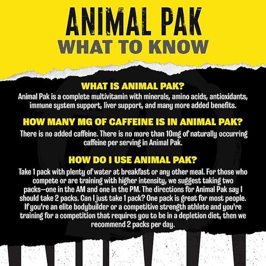 Animal Pak - Convenient Multivitamin for Men & Women Daily All-in-One Vitamin & Supplement Pack - Zinc, Vitamins C, B, D, Amino Acids, and Immune Support - Sports Nutrition Performance - 30 Count