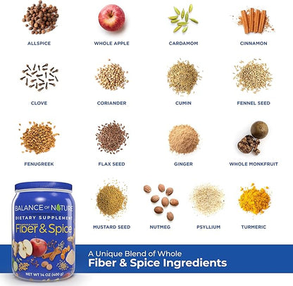 Balance of Nature Fiber & Spice - Psyllium Husk, Flax Seed, Turmeric & Apple - 30 Servings