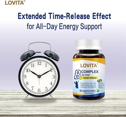 Lovita Men's 8-Hour Time-Release B Complex: Experience Enhanced Nutritional Support with One Daily Vegetarian Tablet (60 Count) (Pack of 3)