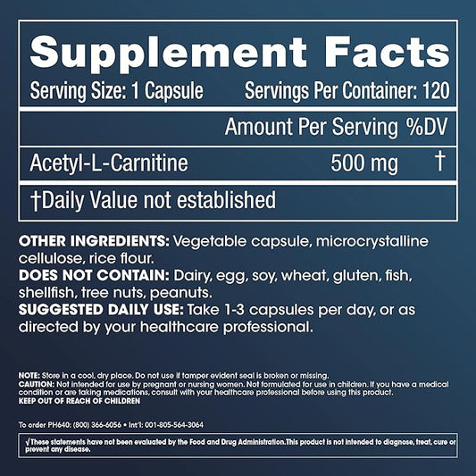 ProHealth Longevity Acetylcarnitine Brain & Heart Health Booster. Potent Antioxidant for Cognitive Protection & Muscle Maintenance. Supports Youthful Cellular Energy. 500 mg Per Serving, 120 Servings