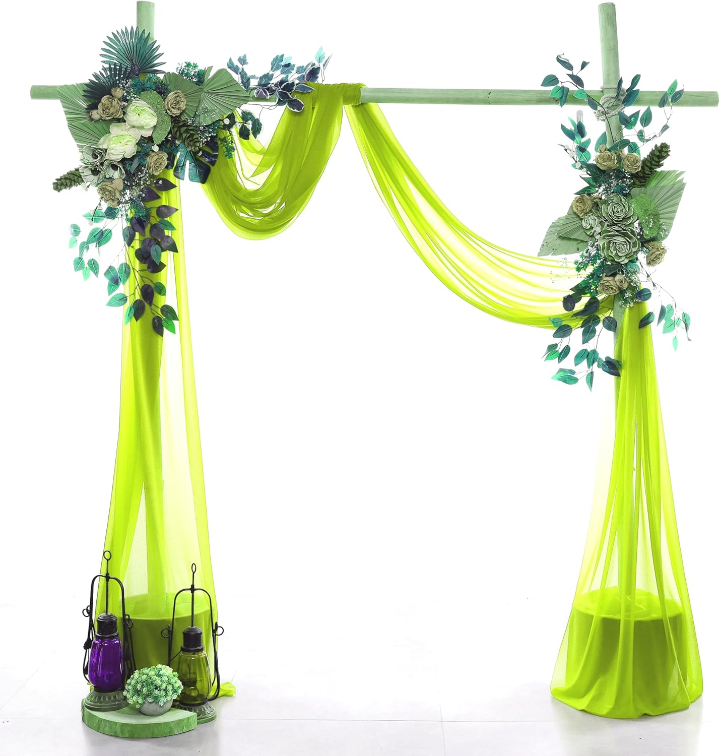VDS Pack of 1 Panel (30 Inch X 40 Feet) Wedding Arch Draping Fabric Sheer Chiffon Fabric Drapery for Wedding Ceremony Reception Swag Backdrop Canopy Chuppah ARBO Altars Decoration (Parrot Green)