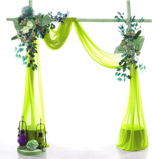 VDS Pack of 2 Panel (30 Inch X 40 Feet) Wedding Arch Draping Fabric Sheer Chiffon Fabric Drapery for Wedding Ceremony Reception Swag Backdrop Canopy Chuppah ARBO Altars Decoration (Parrot Green)