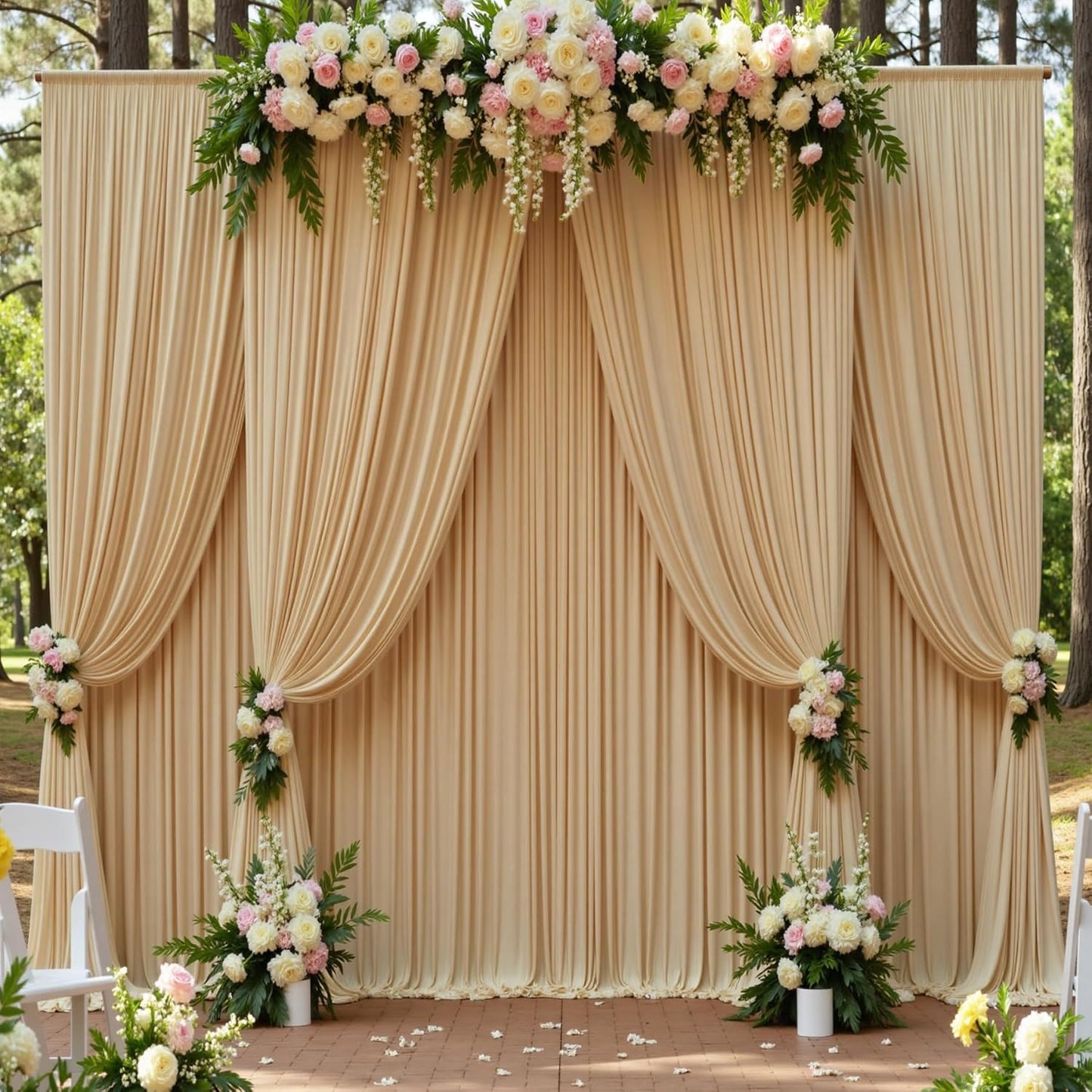 10ft x 15ft Beige Wrinkle Free Backdrop Curtains for Parties,Silky Polyester Fabric Wedding Ceiling Drapes, 2 Panels 15ft Photo Back Drop Drapes for Baby Shower Photography Stage Background Cloth