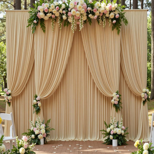 10ft x 15ft Beige Wrinkle Free Backdrop Curtains for Parties,Silky Polyester Fabric Wedding Ceiling Drapes, 2 Panels 15ft Photo Back Drop Drapes for Baby Shower Photography Stage Background Cloth