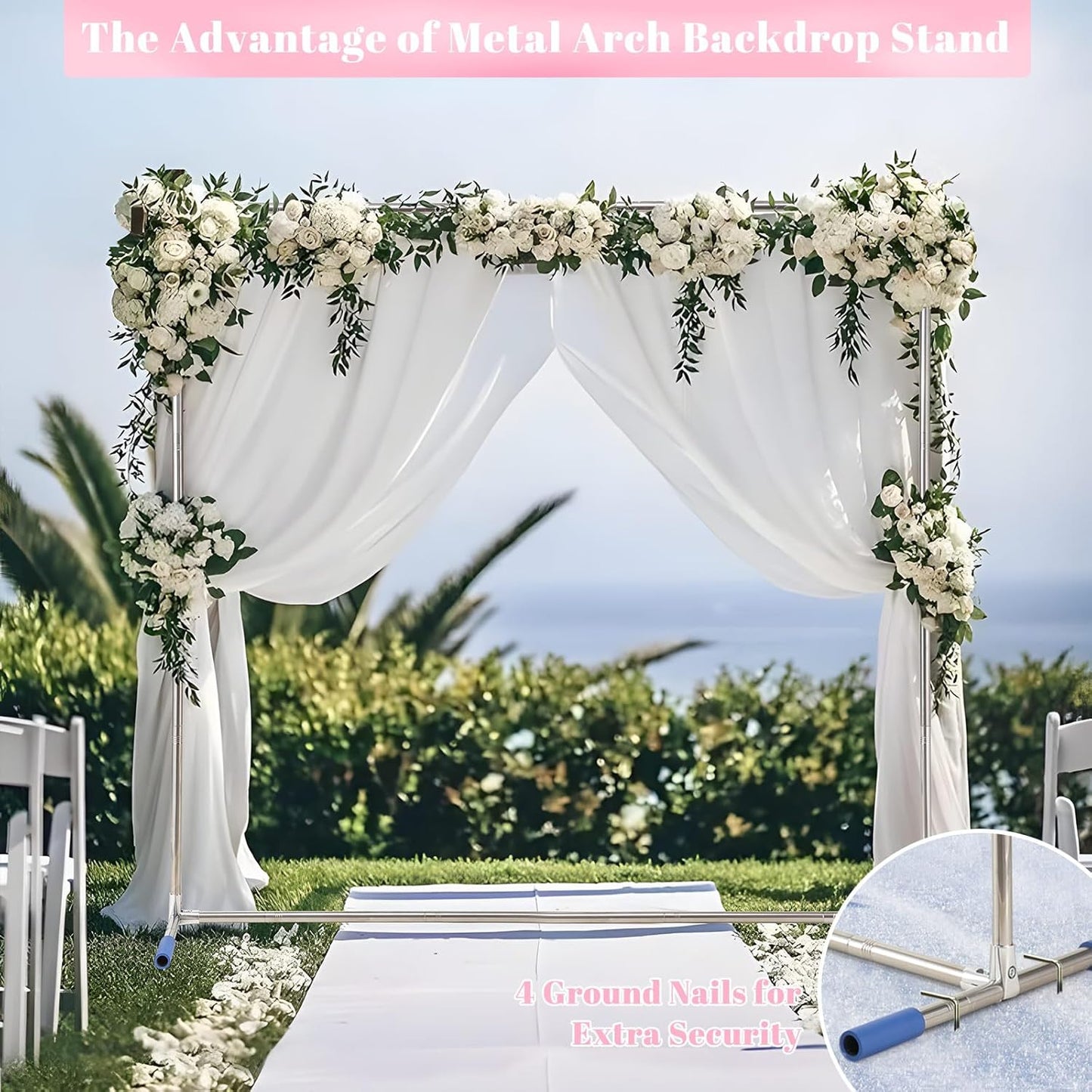 Arch Backdrop Stand,7x4 FT Metal Wedding Square Backdrop Stands for Ceremony Square Stainless Steel Backdrop Stand for Parties,Wedding,Birthday,Anniversary,Baby Shower,Garden Decoratip