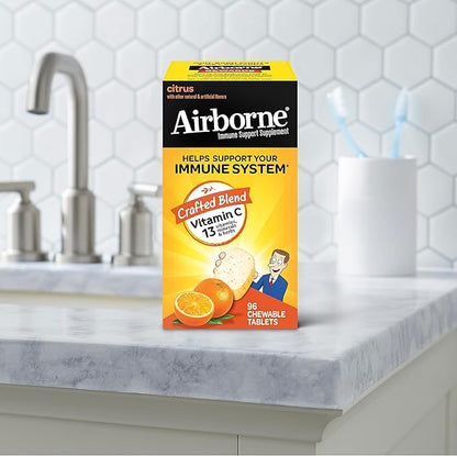 Airborne Vitamin C 1000mg (per Serving) - Citrus Chewable Tablets (96 Count in a Box) - Packaging May Vary