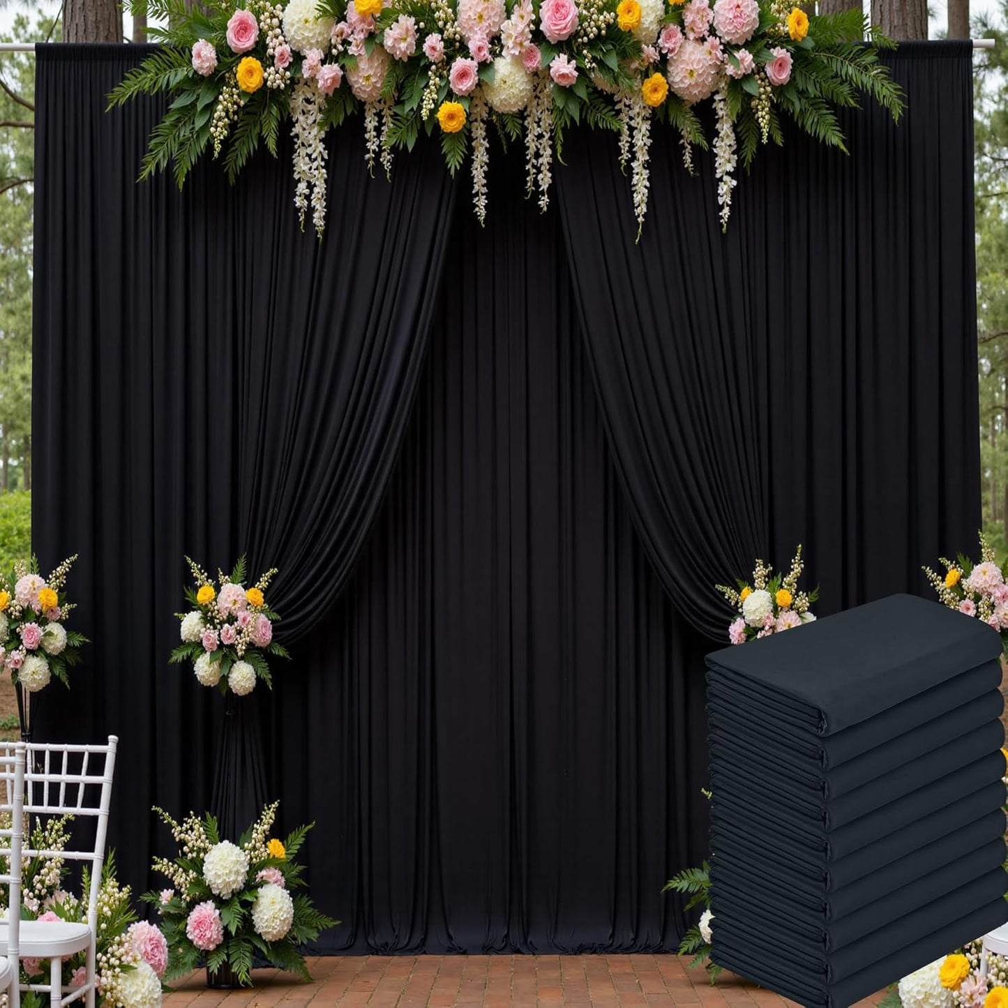 50ft x 15ft White Wrinkle Free Backdrop Curtain for Wedding Party, Silky Polyester Fabric Drapes Backdrop, 10 Panels 15ft Photo Back Drop Curtains for Baby Shower Photography Stage Background Cloth