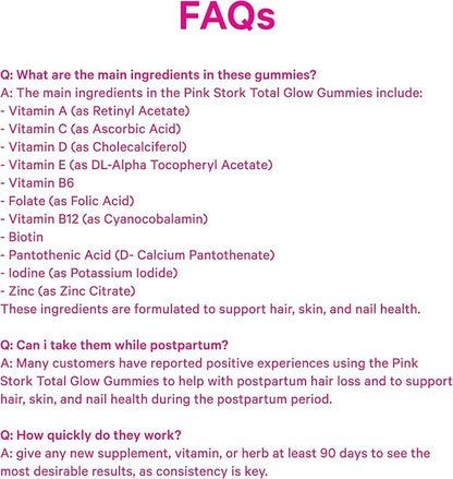 Pink Stork Total Glow Gummies for Women – Hair, Skin & Nails Vitamin with Biotin, Vitamin A, B6, B12, Folate, Zinc & More – Support for Radiant Skin, Strong Nails, and Healthy Hair – 60 Berry Gummies