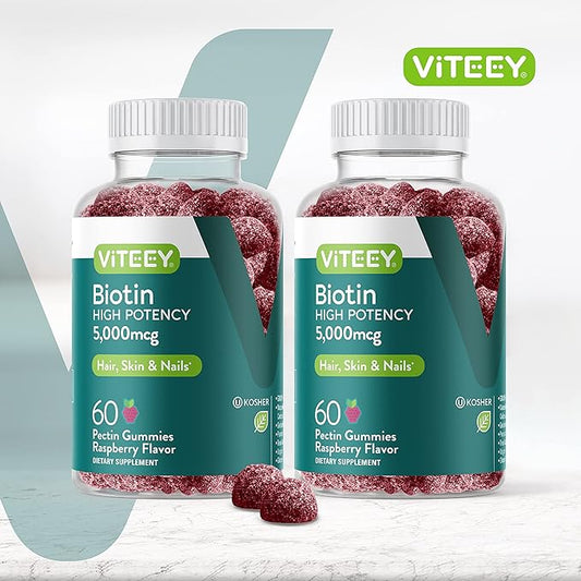 VITEEY Biotin Gummies for Hair Skin and Nails - Biotin for Hair Growth Gummies - 5000 mcg - Vegan, Gluten-Free, Non-GMO – 120 Count