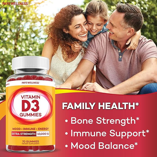 PAYÉ Vitamin D Gummies, D3, 10,000 IU (250 mcg) per Serving, Dietary Supplement for Bone, Teeth, Muscle and Immune Health Support Kids and Adults* - 140 Count