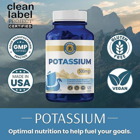 Potassium Citrate Capsules – High-Potency 500mg Potassium Per Serving | Supports Muscle Function, Electrolyte Balance & Heart Health | Vegan, Non-GMO, 120 Capsules