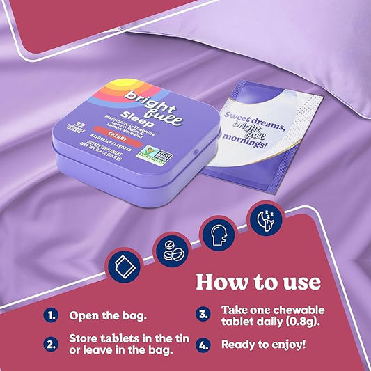 Natural Sleep Aid with Melatonin, Ashwagandha, Lemon Balm & L-Theanine – Drug-Free Sleep Support Supplement – Restful Sleep, Back to Sleep – Cherry Flavor – 32 Chewable Tablets