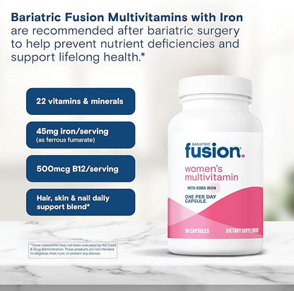 Bariatric Fusion One Per Day Bariatric Multivitamin with Iron for Women | with Hair and Nails Vitamin Blend | Gastric Bypass and Sleeve Gastrectomy | 90 Count | 3 Month Supply