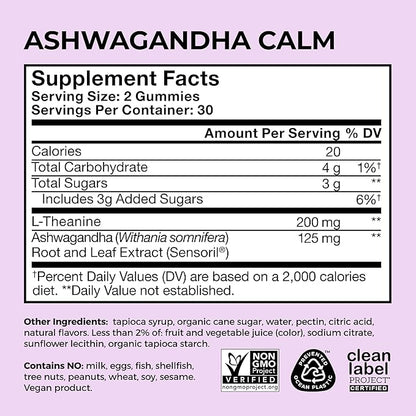 HUM Ashwagandha Calm- L-Theanine & Ashwagandha for Daily Relaxation & Mood Support - Mixed Berry Flavor (60-Count)