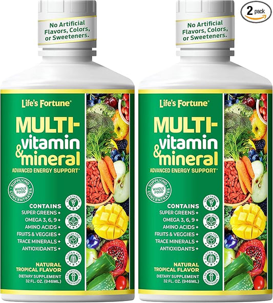 Life's Fortune Multivitamin All Natural Energy Source Supplying Whole Food Concentrates, Antioxidants, Amino Acids, Enzymes, Trace Minerals & More, 32 Servings (Pack of 2)