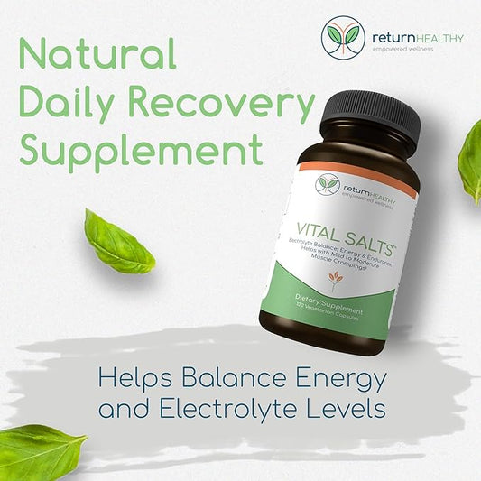 Vital Salts, Electrolyte Salts for Energy and Endurance, Sodium Chloride, Electrolyte Supplements, Blood Pressure Support Supplement, Muscle Cramps Relief, 120 Salt Capsules - Return Healthy