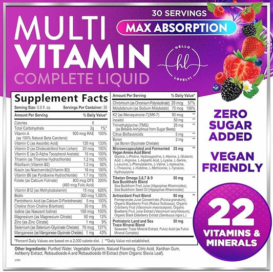 Multivitamin for Women, Men & Kids - Sugar Free & Vegan, Multi Vitamin Liquid & Multimineral, Vitamins A, C, D3, E, B6, B12 & Zinc, Women's Multivitamin & Immune Support, Berry Flavor - 15 Fl Oz
