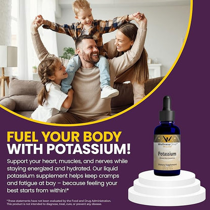 WellnessOne Ionic Potassium Supplement - Potassium Chloride Drops for Fast Absorption - Boost Immune System & Muscle Function - USA Tested, Vegan, Non-GMO, Gluten Free, Unflavored, 1.67 fl oz