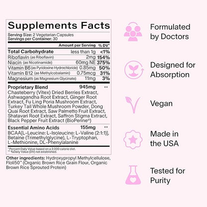 Daily Hormone Balance Capsules | Natural Cycle Support for Women | Supports Mood, Bloating, Cramps, Skin Health & Cravings | with Chasteberry, B Vitamins, Ashwagandha, Saffron & More | 60 Ct