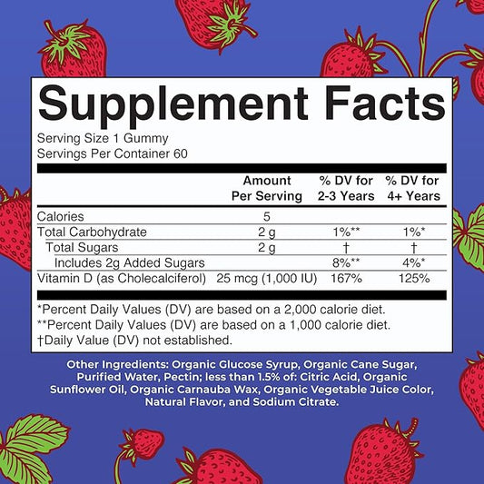 MaryRuth Organics Organic Vitamin D3 Gummies | 1000 IU | USDA Organic | Immune Support| Bone Health | Muscle Function | for Adults & Kids Ages 2+ | Vegan | Gluten Free | 2 Month Supply | 60 Count