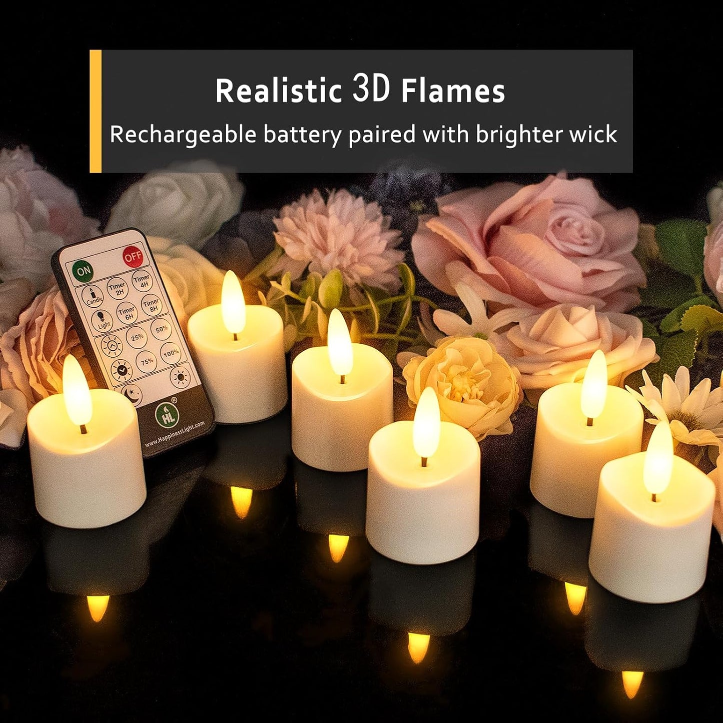HL Rechargeable Waterproof Tea Lights,100H+ Highly Bright Led Flameless Candles,Magnetic Charging Battery Candles with Remote,Electric Votive Candles for Home Halloween Christmas Decorative-12pcs