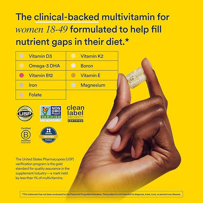 Ritual Multivitamin for Women 18+ with Vitamin D3 for Immune Support*, Omega 3 DHA, B12, Iron, Vegan, Gluten Free, Non GMO, USP Verified, 30 Day Supply, 60 Capsules