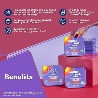 Natural Sleep Aid with Melatonin, Ashwagandha, Lemon Balm & L-Theanine – Drug-Free Sleep Support Supplement – Restful Sleep, Back to Sleep – Cherry Flavor – 32 Chewable Tablets