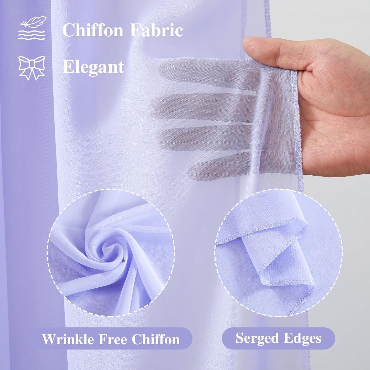 Wedding Arch Draping Fabric,2 Panels 18FT Purple Sheer Chiffon Curtain Drapes 6 Yards for Wedding Ceremony Birthday Party Decoration