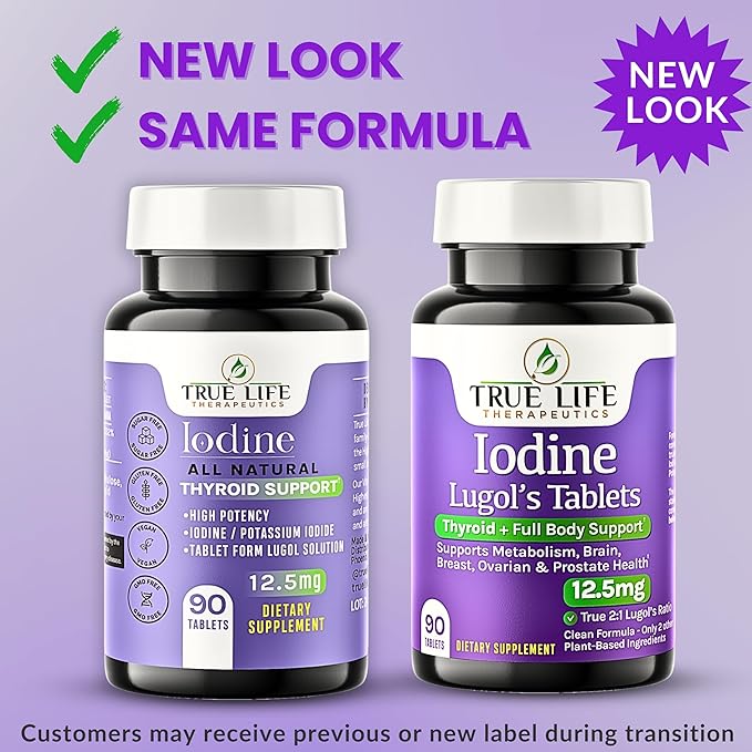 Lugol's Iodine Tablets 12.5mg x 90 ct - Reddish Brown Stable Iodine + Potassium Iodide Formula, Masks Bitter Liquid Taste, Thyroid Support, Detox, Breast Health - No Preservative, Non-GMO, Gluten-free