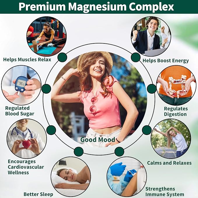 Magnesium Supplement with 9 Forms of High Absorption Magnesium Glycinate, L-threonate, Citrate, Malate and More for Muscle, Brain Support, Non-GMO, Gluten & Soy Free, 60 Capsules